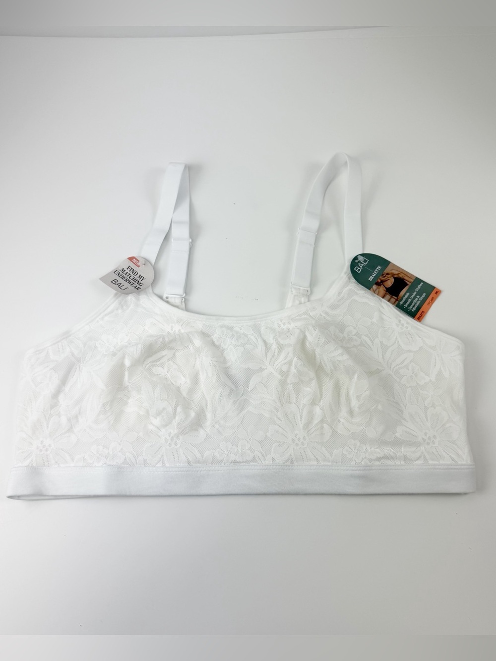 Bali Bralette 3XL White Breathe Lace-Overlay NWT